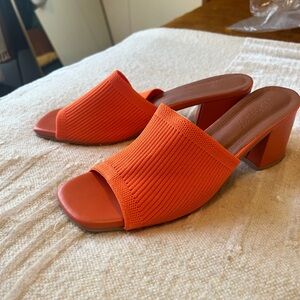 Orange Knit Block Heel Mules